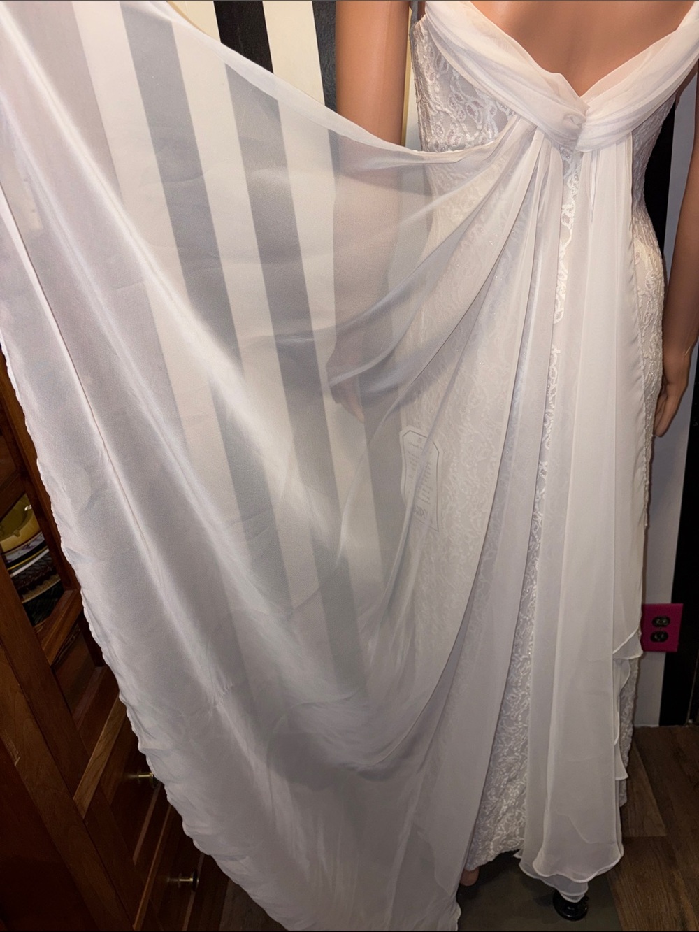 Y2K Wedding Dress Lace Column Long Gown Sheer Cowl Neck Size 0/2 XS Beaded Strap - Picture 11 of 17